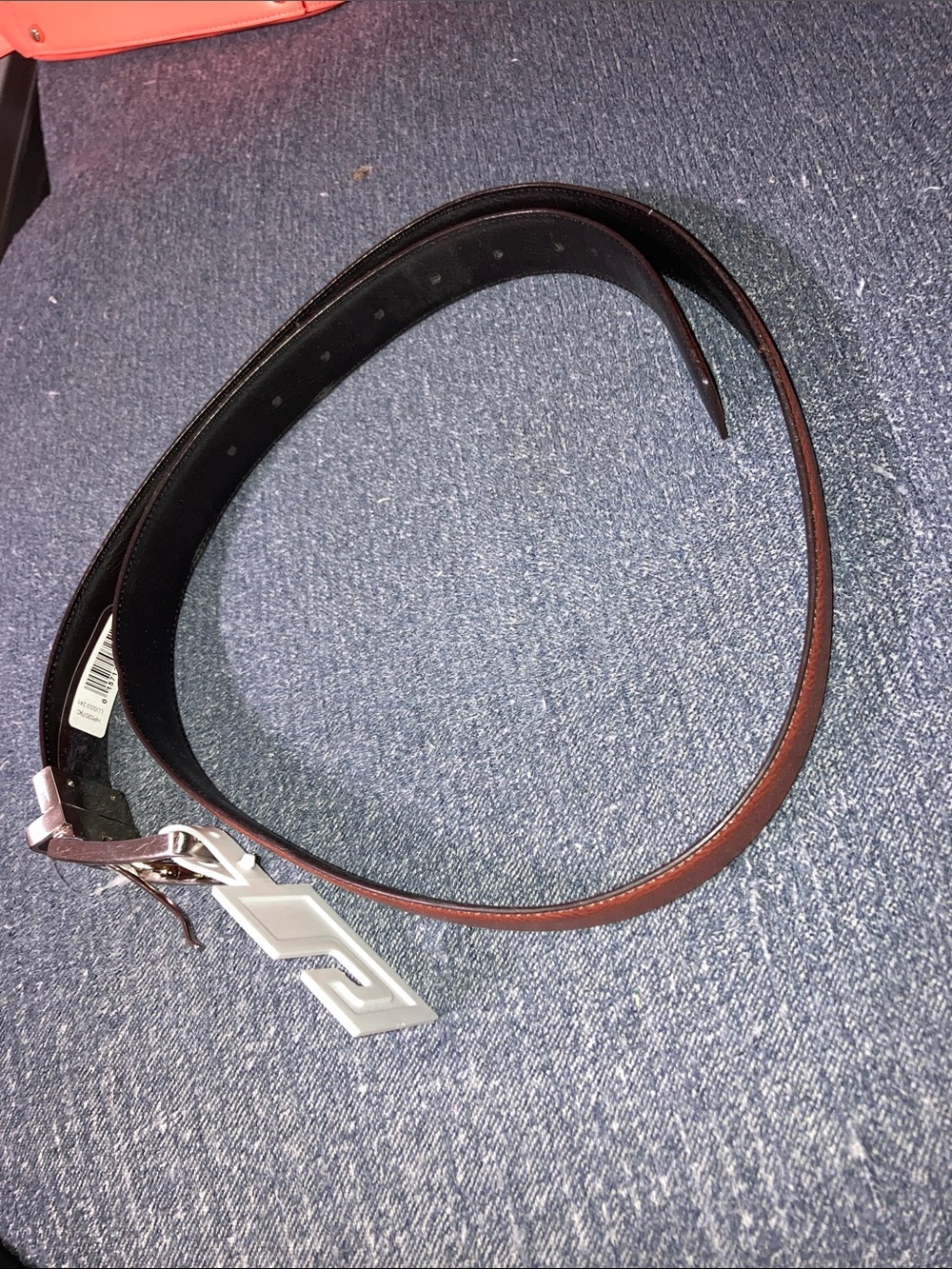 Perry Ellis Brown and Black Reversible Leather Belt with Silver Buckle